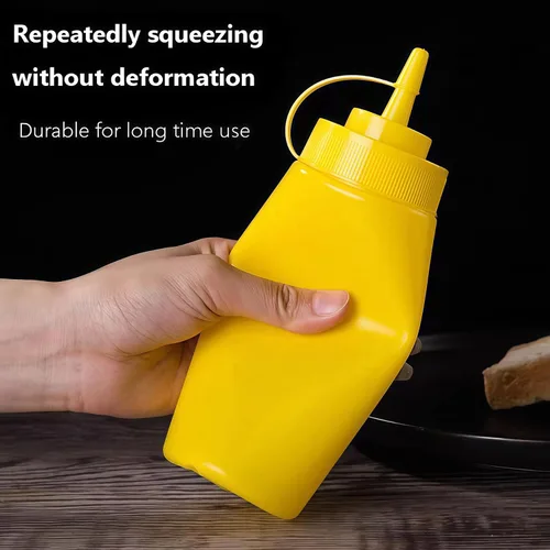 Vista 6 de 3 botellas de plástico rellenables para condimentos de salsa exprimible vacía de 12 onzas, contenedor de almacenamiento de aderezos de ensalada