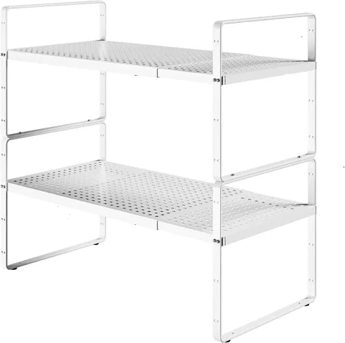 Vista 12 de Organizador de estantes expandibles para gabinete, organizador de estante pequeño de cocina para encimera, despensa, estante de especias