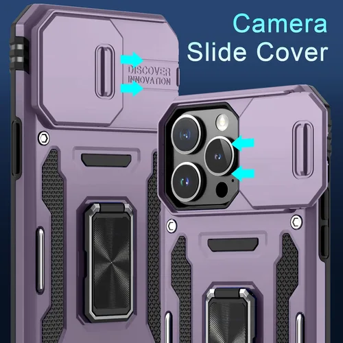 Vista 137 de DEERLAMN Funda para iPhone Xs Max con funda deslizante para cámara + protector de pantalla, soporte giratorio de anillo de grado militar a prueba