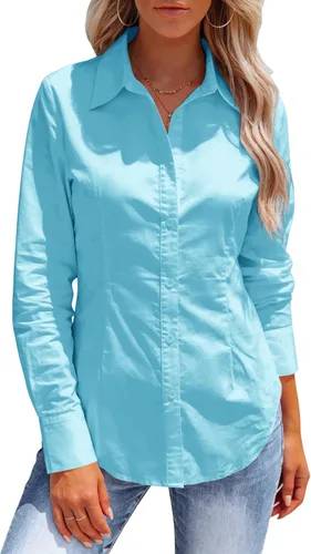 Vista 19 de Button Down Shirts for Women Long Sleeve Dress Shirts Collared Work Wrinkle Free Office Solid Blouses Fitted Tops