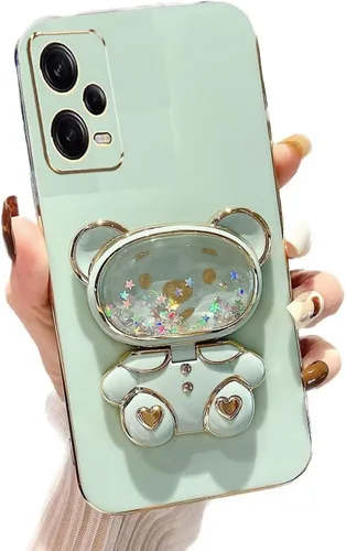 Vista 13 de Miagon Bear - Funda con soporte para espejo para Xiaomi Redmi A1, Quicksand Glitter Electroplated Soft TPU Protector Slim a prueba de golpes