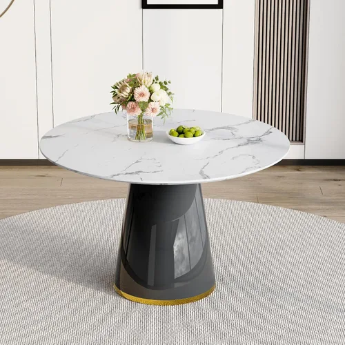 Vista 14 de Mesa de comedor redonda de 45 pulgadas, mesa de comedor redonda con pedestal para 4 One-Piece Round Tabletop, Faux Marble-Look, Stable Pedestal