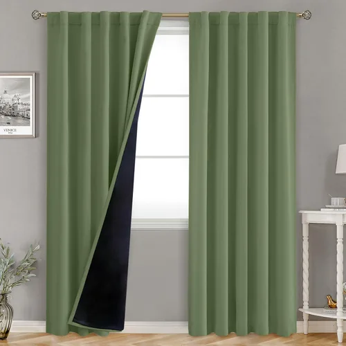 Vista 162 de BGment Cortinas 100% opacas beige de 63 pulgadas de largo con forro aislante térmico, bolsillo para varilla y lengüeta trasera de doble capa