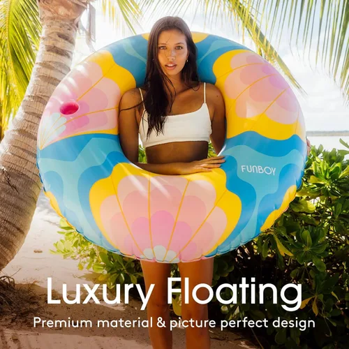 Vista 2 de FUNBOY Flotador tubular inflable tamaño gigante con diseño de conchas de sirena, estilo dona, flotador de piscina de lujo para fiestas de verano