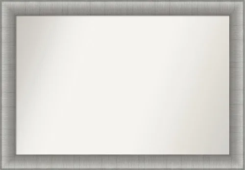 Vista 503 de Amanti Art Espejo de baño plateado para sobre el fregadero, 28 x 37 pulgadas, elegante espejo rectangular de peltre cepillado, marco de madera
