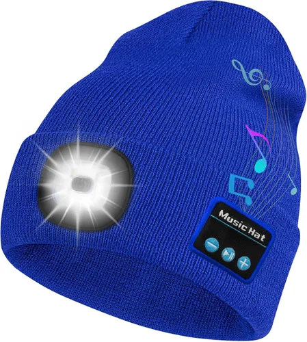 Vista 19 de Bosttor Gorro Beanie Bluetooth con Luz, Gorra con Linterna Frontal con Auriculares y Micrófono de Altavoz Integrado, Regalos para Hombres Mujeres