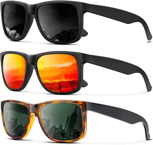Vista 27 de KALIYADI Sunglasses Men Polarized Sun glasses for Mens Womens Classic Matte Black Frame UV Protection 3pack negro + negro + amarillo + amarillo