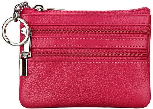 Vista 19 de Porta Monedas de Cuero Genuino para Mujer de Cynure, Mini Monedero con Llavero Beige