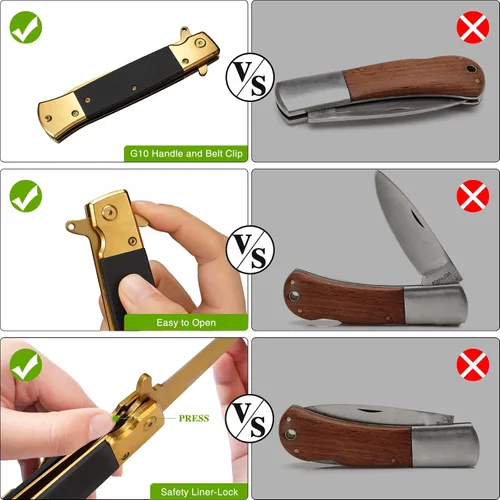 Vista 5 de GVDV - Cuchillo plegable de bolsillo con mango G10, cuchillo EDC de acero inoxidable 7Cr17 con cierre de seguridad, cuchillo para camping, caza