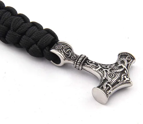 Vista 3 de BAVIPOWER Viking Mammen Thor Hammer - Pulsera trenzada con 4 opciones de longitud, acero inoxidable, joyería pagana Asatru para hombres y mujeres