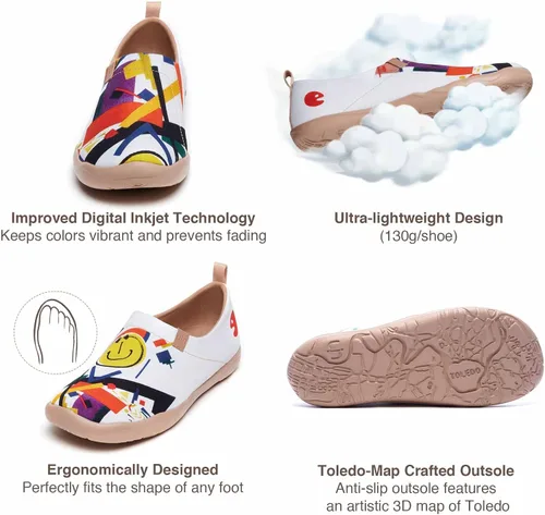 Vista 3 de UIN Zapatos planos de lona para hombre, ligeros, para caminar, casuales, cómodos, pintados con arte