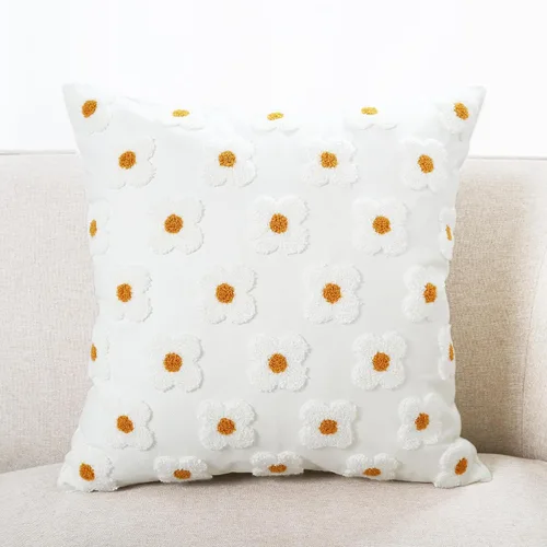 Vista 2 de DECOBIRD Funda de almohada bordada de 18 x 18 pulgadas, diseño floral beige, decoración del hogar, funda de almohada bordada de lona de algodón