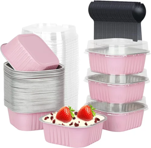 Vista 15 de LNYZQUS Moldes para Mini Pasteles de Cupcake de 5 oz con Tapas, Paquete de 40, Moldes de Papel de Aluminio para Cupcakes, Moldes para Hornear