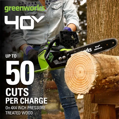 Vista 2 de Greenworks - Motosierra inalámbrica de 40 V y 14 pulgadas, eléctrica sin cable (Excelente para limpieza después de tormentas, poda y acampar), solo