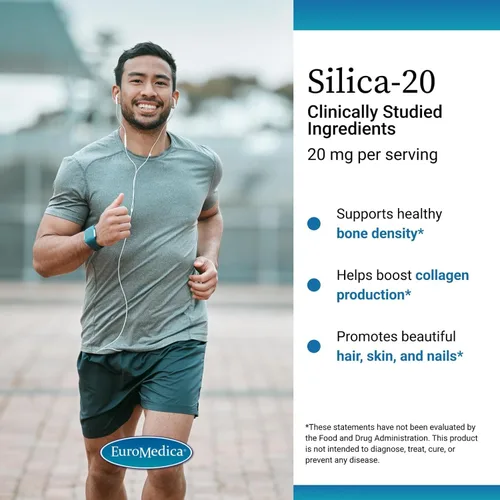 Vista 3 de EuroMedica Silica-20 - Suplemento apoya la estructura ósea y la producción de colágeno - Dientes fuertes y apoyo saludable de la densidad ósea