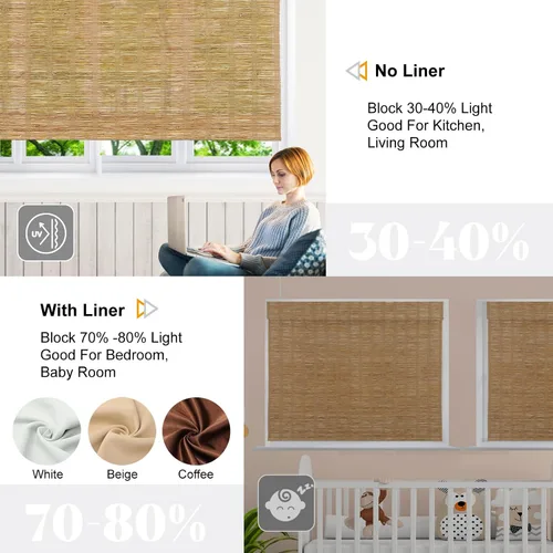 Vista 3 de Persianas romanas de bambú, de yute y trigo, opacas, personalizadas, opacas, para oscurecer la habitación, persianas de madera tejidas, persianas