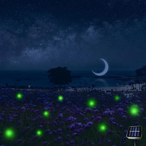 Vista 4 de Luces solares de luciérnaga con 9 luces LED parpadeantes para exteriores Divertidas luciérnagas de luz verde amarillento para jardín, patio