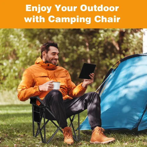 Vista 3 de Silla de Camping Plegable Portátil para Exteriores de Servicio Pesado Sillas Acolchadas Silla de Jardín con Portavasos, Bolsillo de Almacenamiento