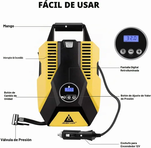 Vista 2 de Inflador digital de neumáticos de 12 V CC Bomba de compresor de aire portátil para neumáticos de automóvil, apagado automático de 150 PSI