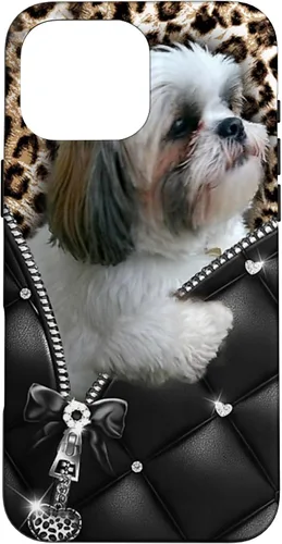 Vista 19 de Funda Shih Tzu con cremallera para iPhone 16 I Love Shih Tzu Dogs Leopard Hippie Leather