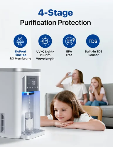 Vista 4 de NOVETE Filtro de Agua de Ósmosis Inversa para Encimera, Agua Fría UV hasta 32℉, Certificado NSF/ANSI 42/58, 4:1 Pura a Desagüe, Sin Instalación