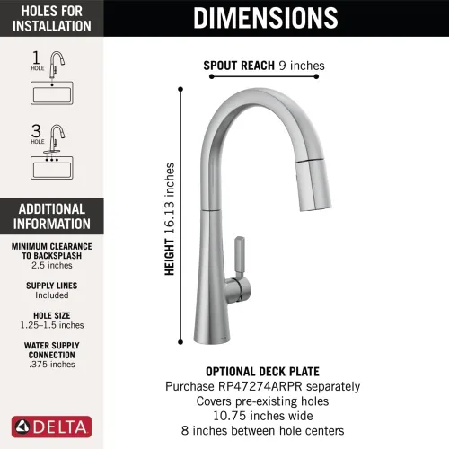 Vista 4 de Grifo Delta Faucet Monrovia de Níquel Cepillado para Cocina, Grifos de Cocina con Rociador Desplegable, Grifo de Fregadero de Cocina con Lumicoat