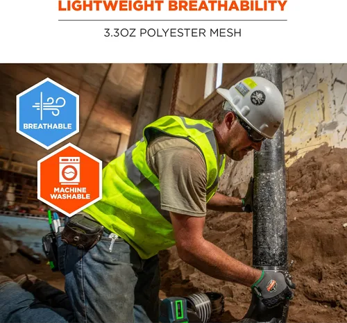 Vista 5 de Ergodyne GloWear - Chaleco de seguridad reflectante de alta visibilidad, cierre de gancho y bucle 2-Lima