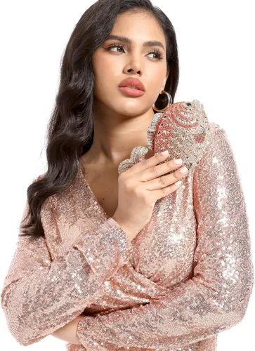 Vista 8 de Boutique De FGG Bolsos de mano con diamantes de imitación de pescado para mujer, bolsos formales de noche, bolso de graduación, boda, fiesta, bolsa