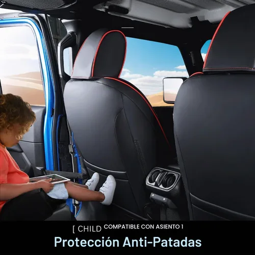Vista 3 de Fundas de asiento personalizadas para Jeep Gladiator 2020-2026 Línea negra y roja.