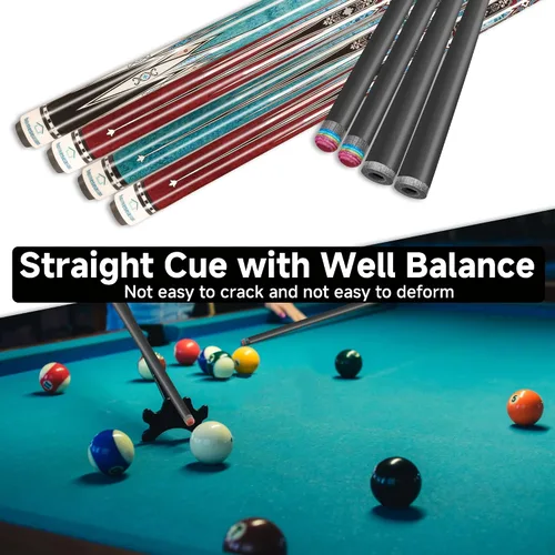 Vista 5 de HomeSeason Carbon Fiber Pool Cue 58" with Leather Bag Extender Extension Rod Professional Pool Stick 4-Layer Tip Low Deflection Cue Stick, 3 *