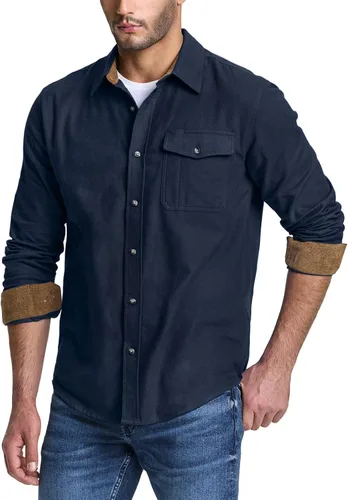 Vista 2 de CQR - Camisa de franela de algodón a cuadros con botones y manga larga para hombre, algodón cepillado suave, camisa de estilo informal