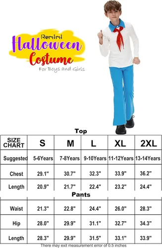 Vista 7 de Remimi Disfraz de Halloween para niños, conjunto de camisa y pantalones con bufanda roja, de 3 a 14 años