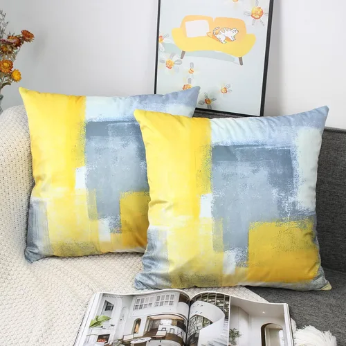 Vista 10 de OYIMUA Juego de 2 fundas de almohada azules de 16 x 16 pulgadas, modernas fundas de almohada abstractas azules y grises para sofá, fundas