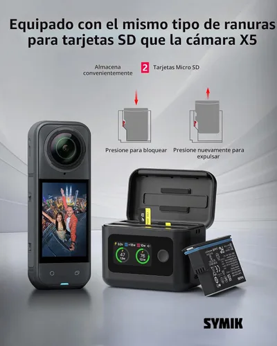 Vista 9 de Cargador de batería Insta 360 X5 para accesorios Insta360 X5, estuche de carga rápida dual de 27W con pantalla LCD, concentrador de carga