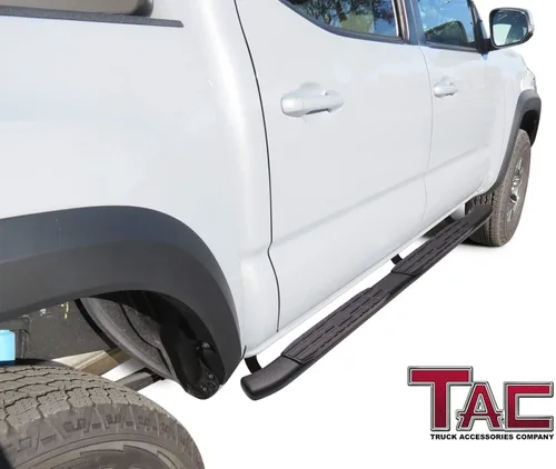 Vista 3 de TAC - Estribos laterales para Toyota Tacoma 2005-2023, camioneta de doble cabina de 4.25 pulgadas, textura negra, barras laterales Nerf accesorios