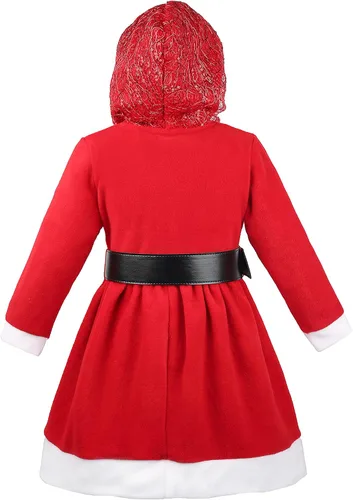 Vista 8 de Lilax Vestido rojo con capucha y cinturón navideño para niñas pequeñas, Rojo