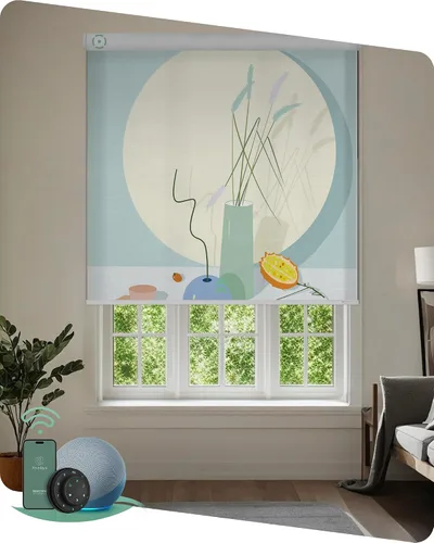 Vista 16 de Yoolax Persianas enrollables motorizadas con control remoto, persianas inteligentes impresas con imagen personalizada que funcionan con Alexa