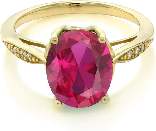 Vista 66 de Gem Stone King Anillo de compromiso de oro amarillo de 14 quilates de 2-3 quilates con piedra preciosa ovalada de 0.394 x 0.315 in y diamantes
