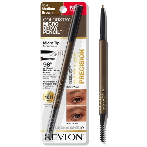 Vista 17 de Revlon ColorStay Micro lápiz de cejas con cepillo de carrete integrado, impregnado con aceite de argán y marula, impermeable, a prueba de manchas