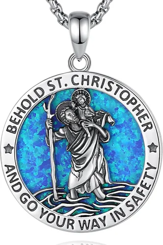 Vista 13 de EUDORA Medalla de plata de ley S925 con collar de San Patrono para mujeres A01-Saint Benedict Medalla