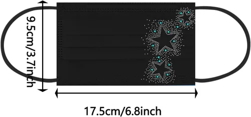 Vista 8 de Paquete de 50 mascarillas desechables para mujer, diseño de estrellas, mariposa, vacaciones, cuidado de la piel para adultos, transpirable, filtro