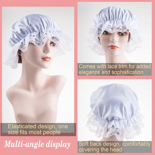 Vista 2 de Gorra blanca de la mafia para disfraz de pionero, gorro colonial para mujer, accesorio para sombrero de noche con volantes