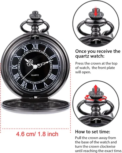 Vista 2 de Reloj de bolsillo de cuarzo para hombre con esfera negra y cadena