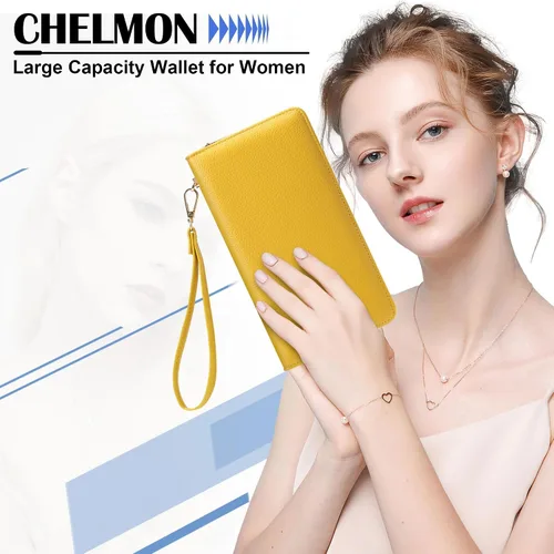 Vista 19 de Chelmon - Monedero para mujer de cuero genuino con bloqueo de señal RFID, para tarjetas de crédito