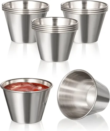 Vista 9 de Fit Meal Prep [Paquete de 12] Tazas de salsa de inmersión de acero inoxidable de 1.5 onzas, moldes de metal reutilizables, cuencos de condimentos