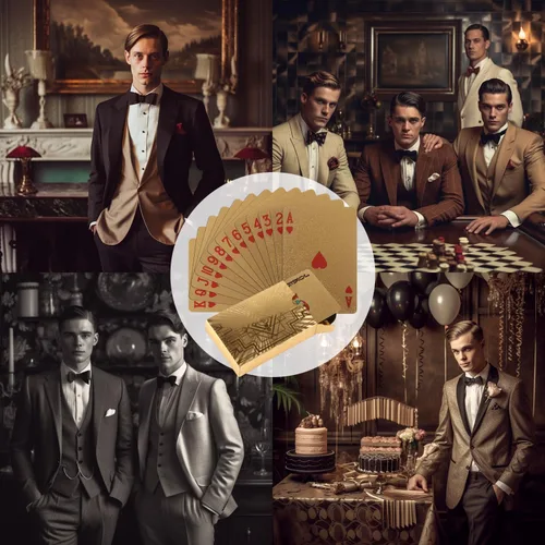 Vista 8 de Vijiv 2 cartas de póquer doradas de lujo, cubierta de plástico impermeable para 1920 Gatsby Party Decor Adultos Juegos Regalos