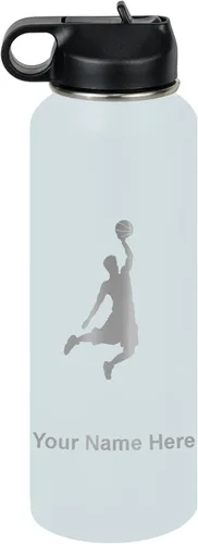 Vista 16 de LaserGram Botella de Agua Personalizada, Basketball Slam Dunk Man, Acero Inoxidable de Doble Pared con Aislamiento al Vacío con Pajita Abatible