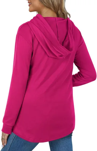 Vista 3 de Miusey - Sudadera de manga larga para mujer con capucha y bolsillo canguro, túnica