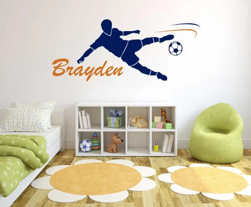 Vista 4 de Calcomanía de pared de jugador de fútbol con nombre personalizado, calcomanía de pared para decoración del hogar y guardería