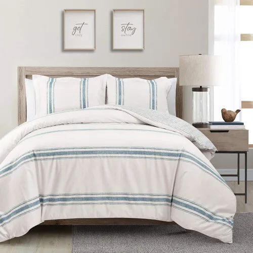 Vista 19 de Lush Decor Funda de Edredón Reversible de Algodón a Rayas Estilo Granja Twin XL Juego de 2 Piezas Azul - Juego de Ropa de Cama Twin XL - Funda